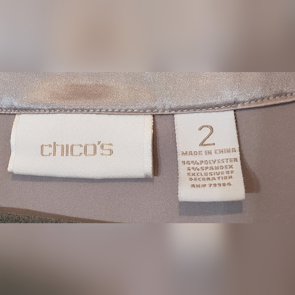 Chico's Sleeveless Silver Top With Silver Embellishments Silky Size 2 - Picture 9 of 10